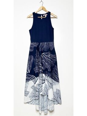 Hutch Altana 2fer Coral Print High-Low Maxi Dress Navy Blue Size Medium